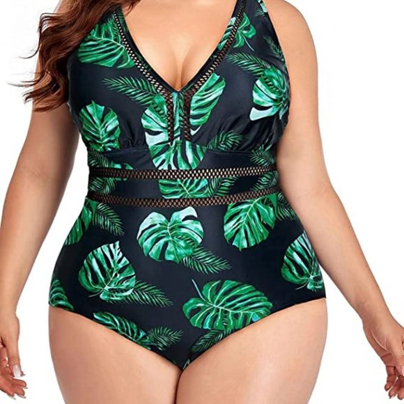 DACI Plus Size (L/12W) One Piece Sexy V Neck Tummy Control Swimsuit - Picture 1 of 5